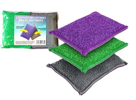 Image de Eponge Grattante Microfibre 2 Faces  14X10 cm Lot de 2
